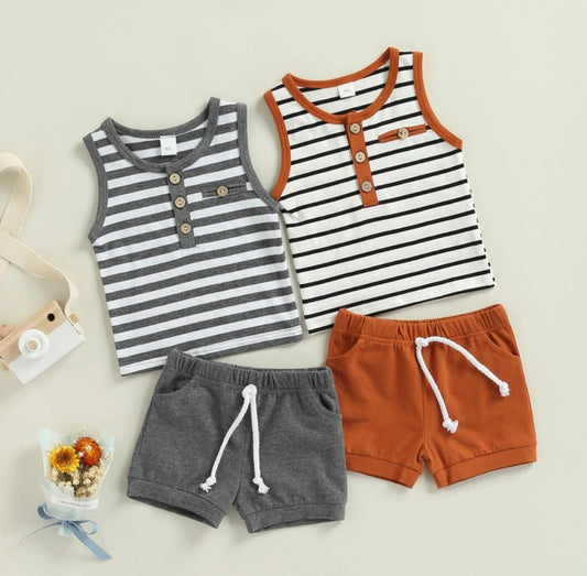 Striped sleeveless vest top and short set