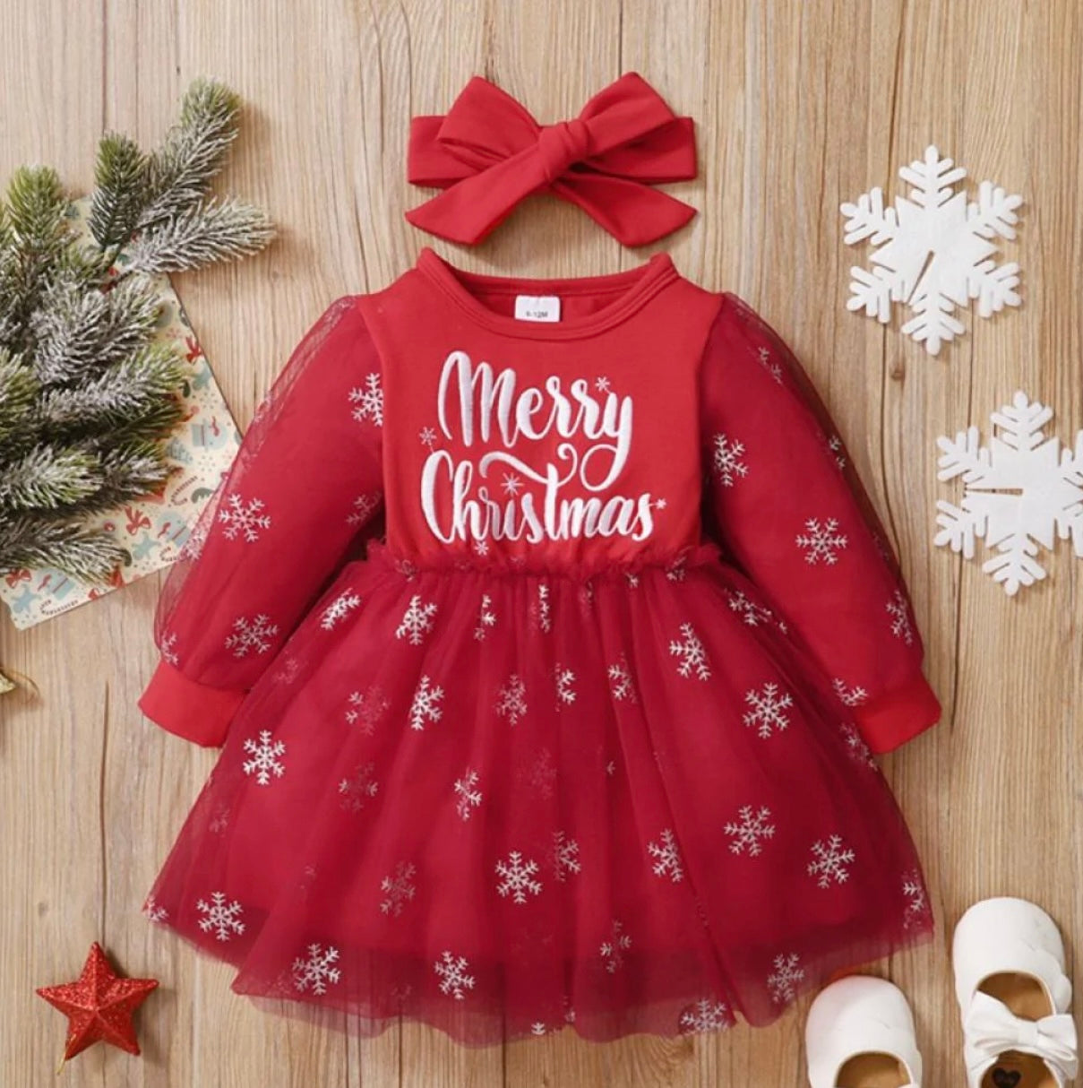 Red Embroidery Christmas Dress